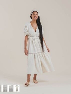 Rylee + Cru Cream Button-Front Tiered Maxi Dress